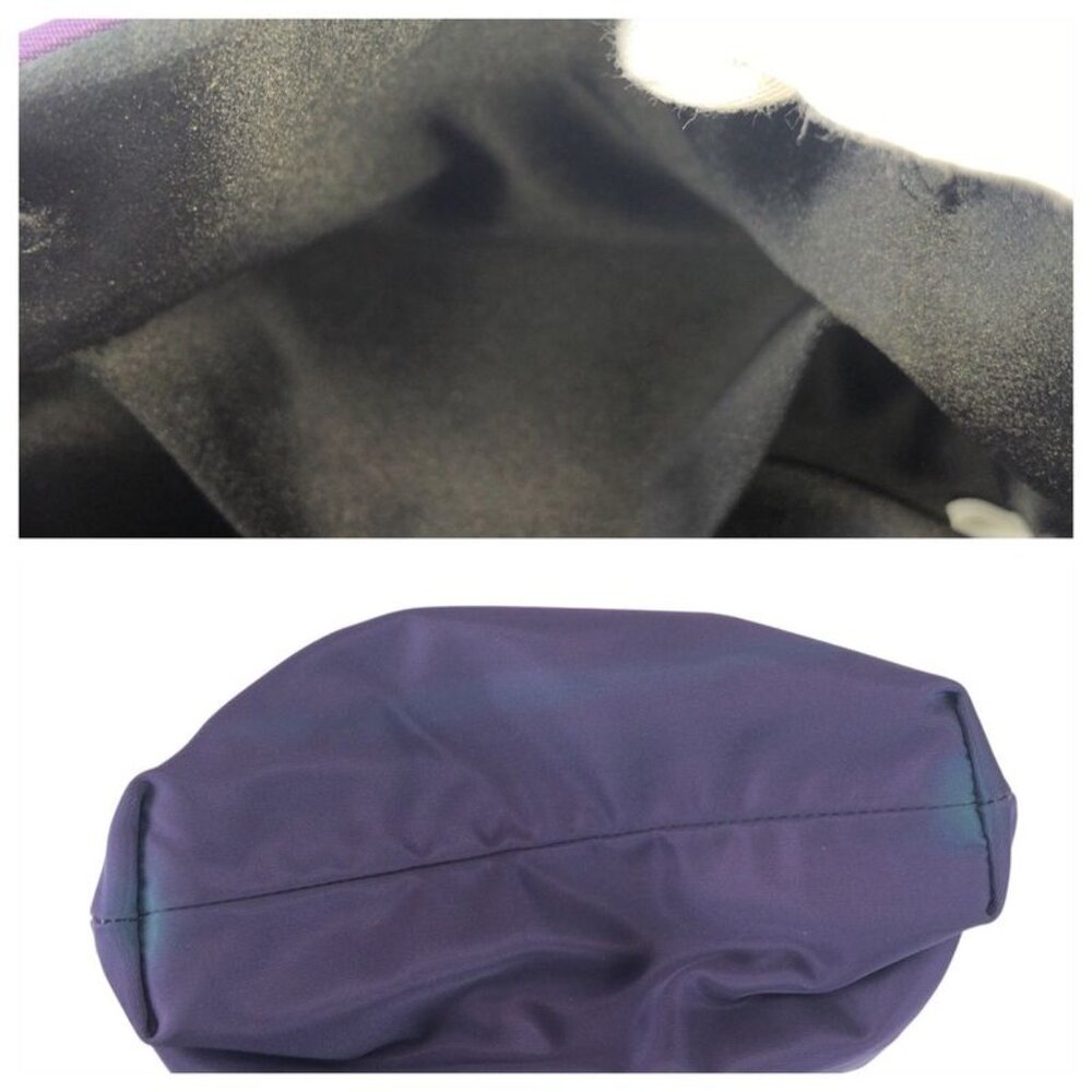 Prada Tessuto Triangle Logo Plate Purple Silver Hardware Nylon Leather Tote - Picture 6 of 9